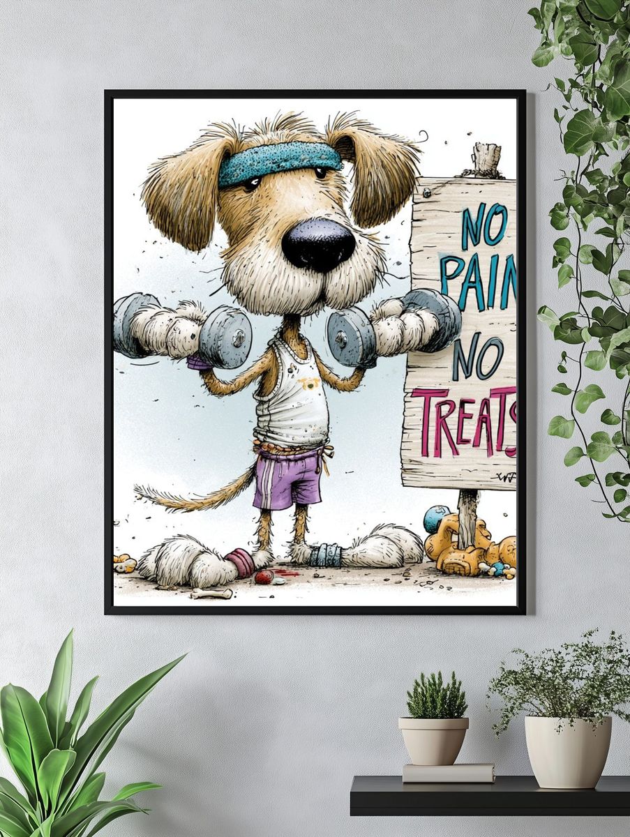 No Pain No Treats Dog Illustration Poster. — room view 4