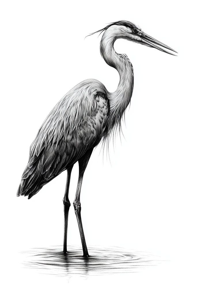 Elegant Heron Ink Poster. poster detail