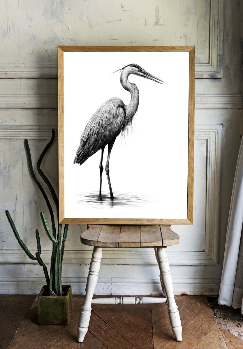 Elegant Heron Ink Poster. — room view 1