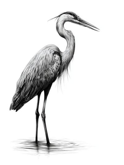 Elegant Heron Ink Poster.