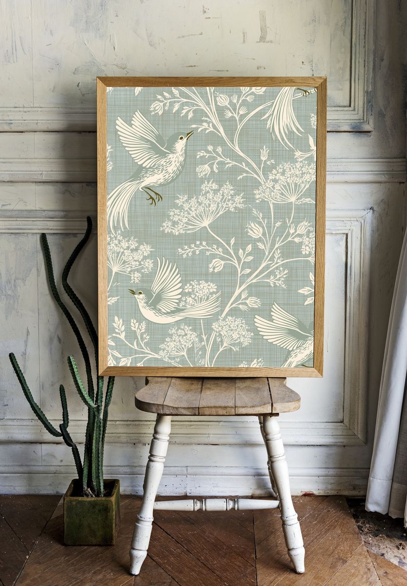 Birds and Wildflowers Botanical Print. room preview