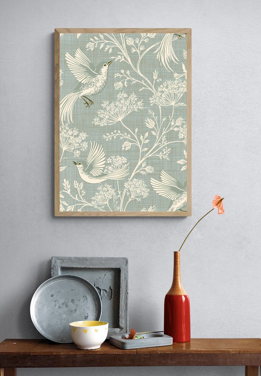 Birds and Wildflowers Botanical Print. — room view 3