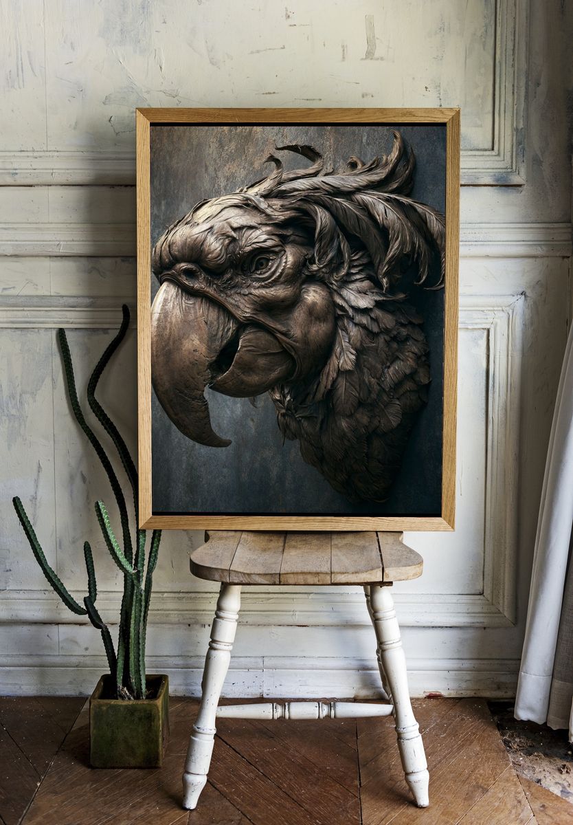 Parrot Sculpture Portrait Print. — room view 1