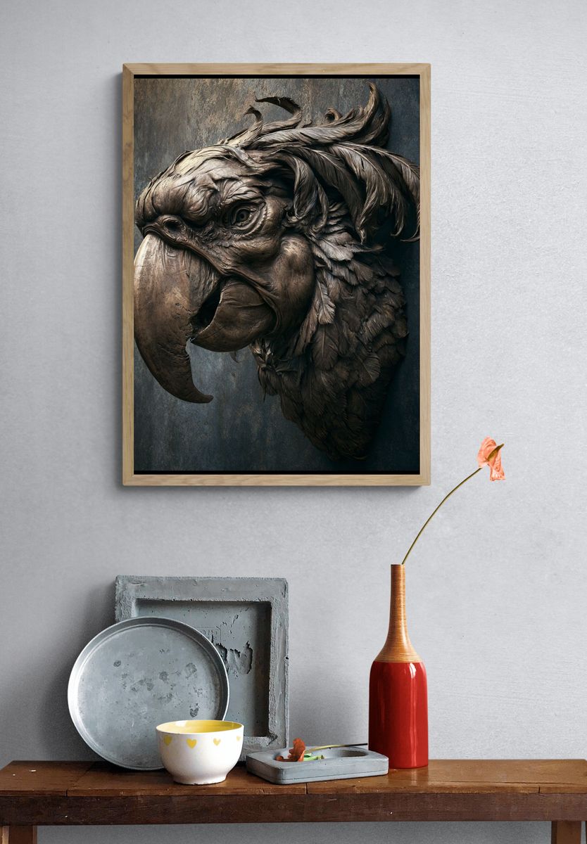 Parrot Sculpture Portrait Print. — room view 3