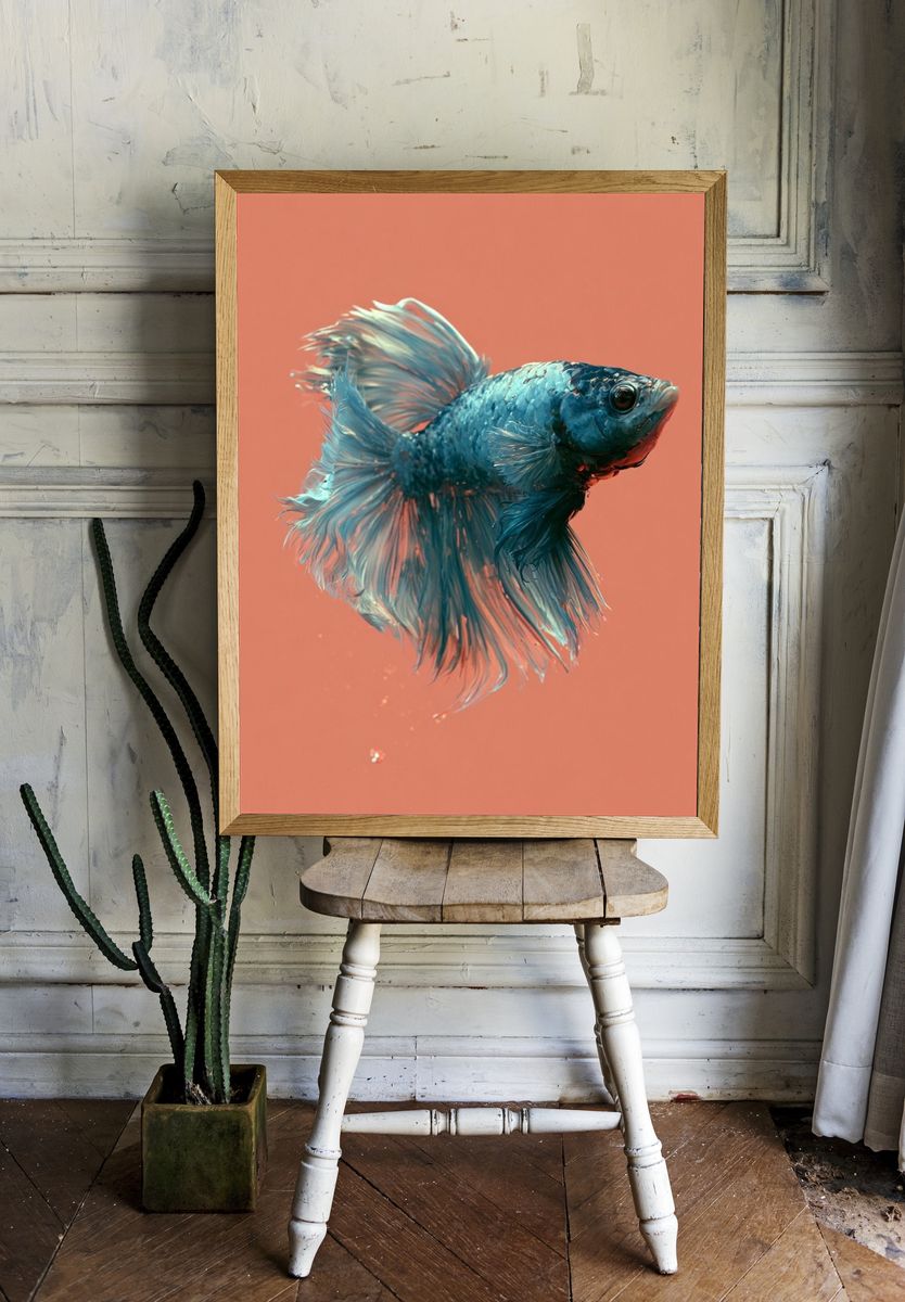 Blue Betta Fish Illustration Poster. — room view 1