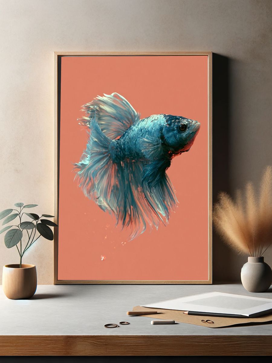 Blue Betta Fish Illustration Poster. — room view 2