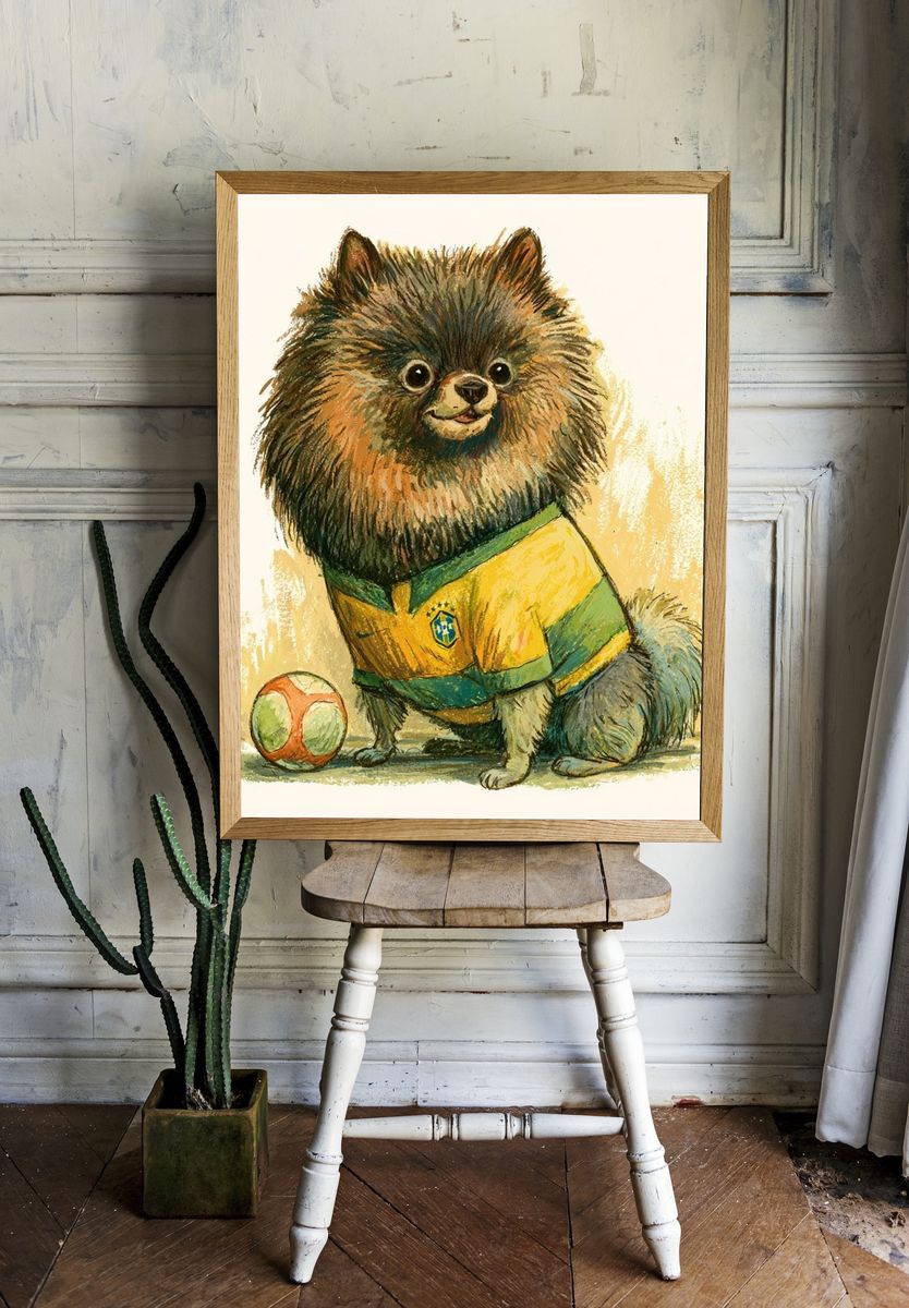 Pomeranian Soccer Illustration Poster. — room view 1