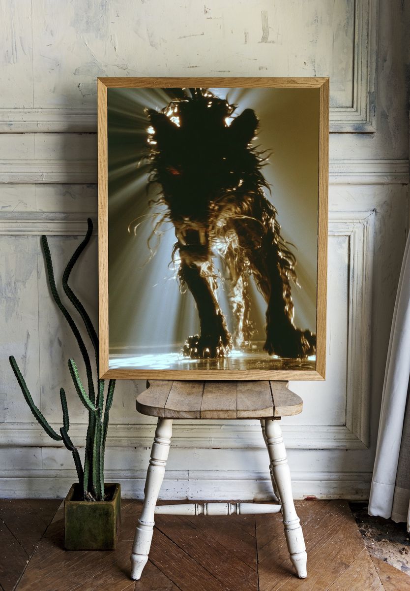 Backlit Wolf Silhouette Photography Poster. — room view 1