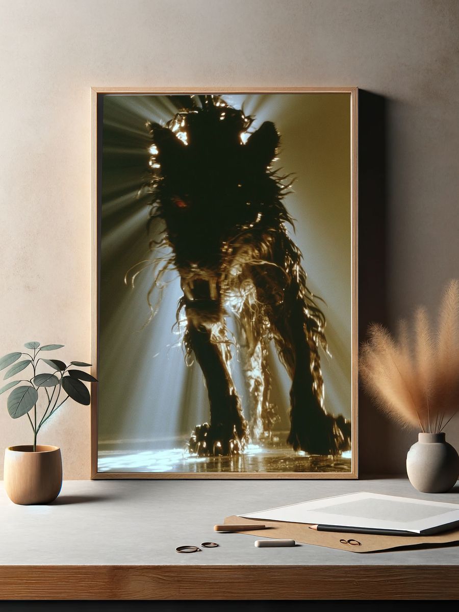 Backlit Wolf Silhouette Photography Poster. — room view 2