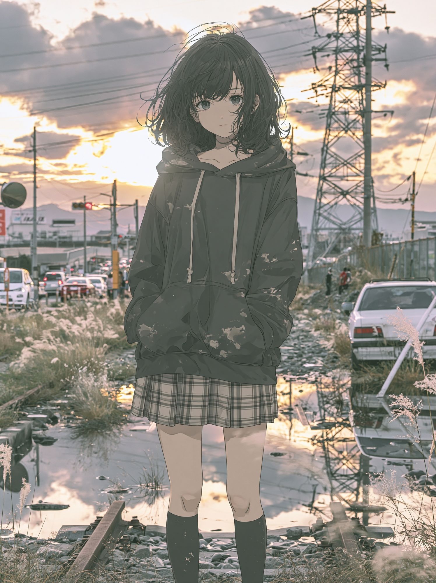 Anime Girl at Sunset Poster. poster detail