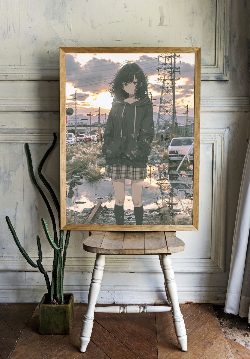 Anime Girl at Sunset Poster. — room view 1