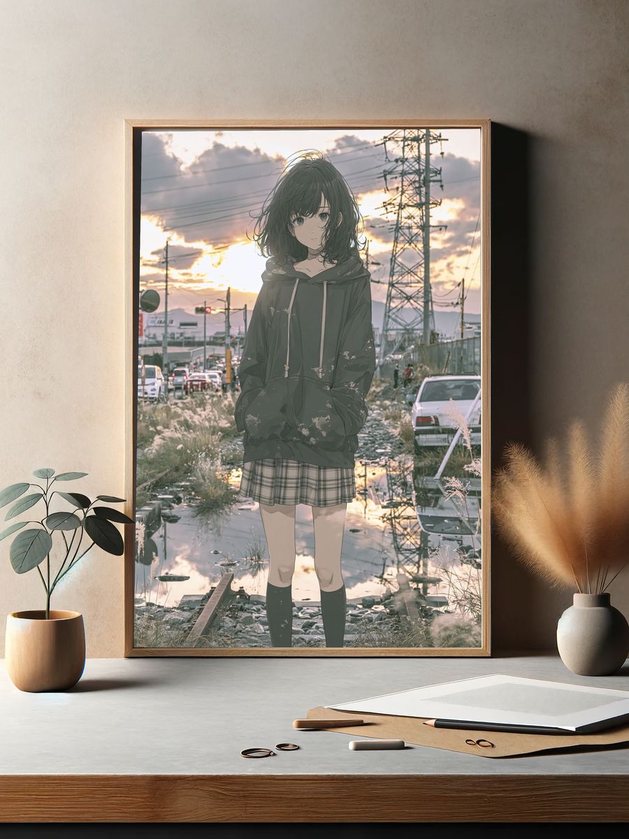 Anime Girl at Sunset Poster. — room view 2