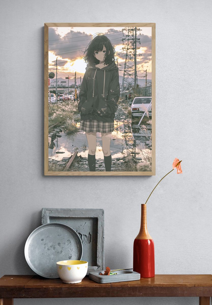 Anime Girl at Sunset Poster. — room view 3