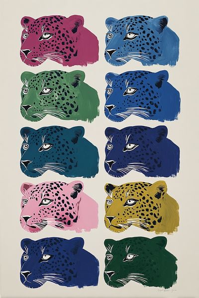 Pop Art Leopard Heads Poster. poster