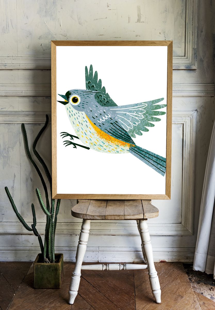 Colorful Songbird Illustration Poster. — room view 1