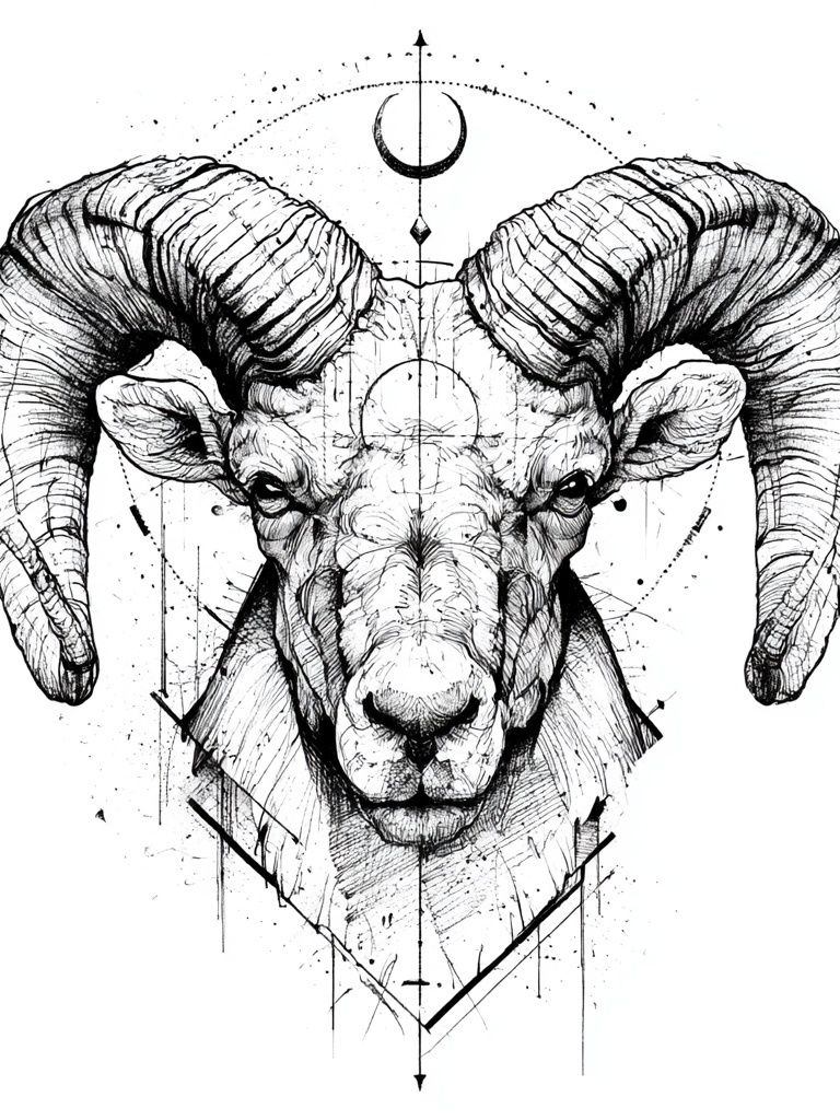 Ram Head Ink Illustration Poster. poster — animals art