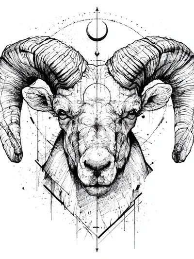 Ram Head Ink Illustration Poster.