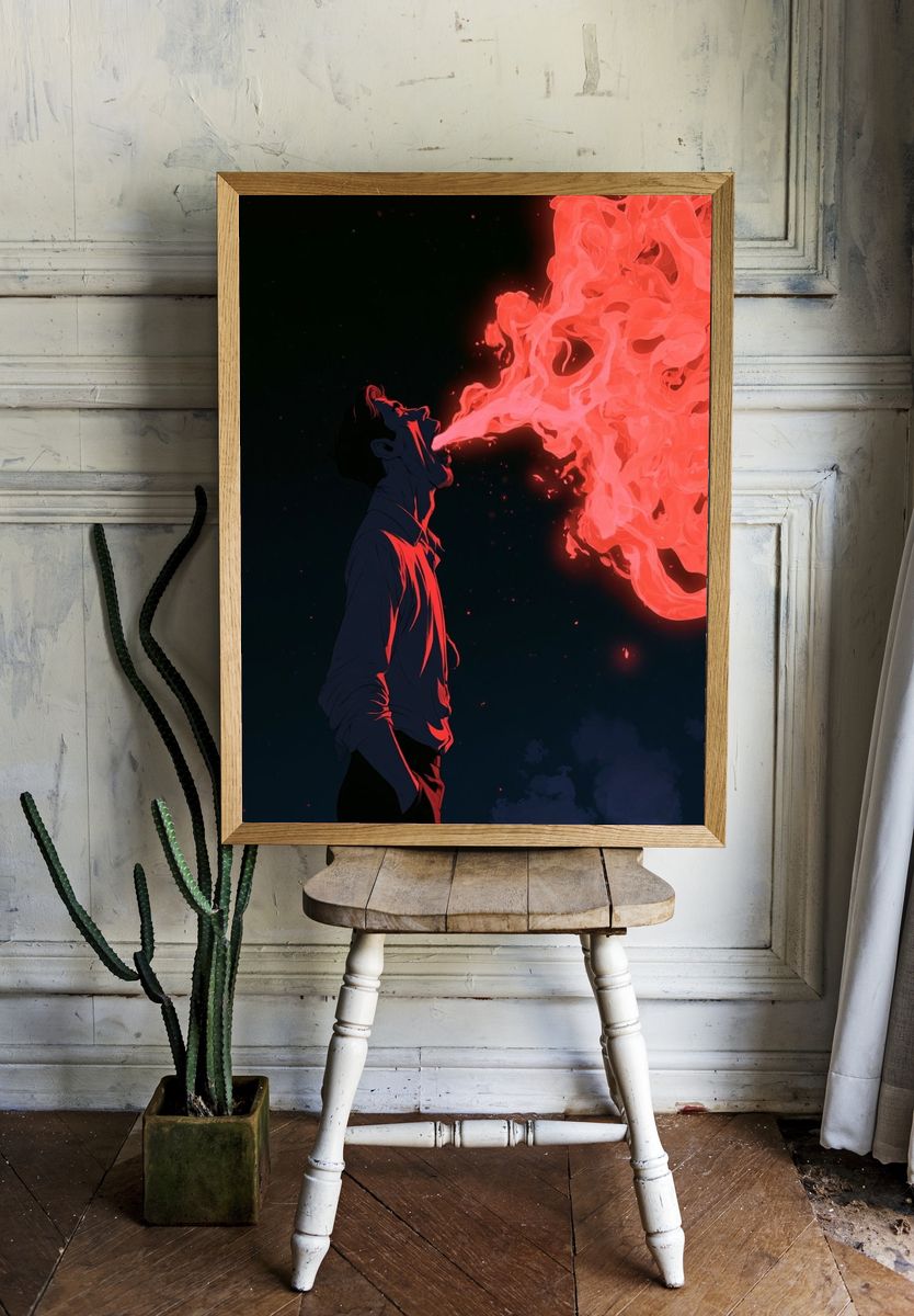 Fire Breath Anime Illustration Poster. — room view 1