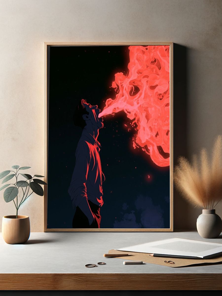 Fire Breath Anime Illustration Poster. — room view 2
