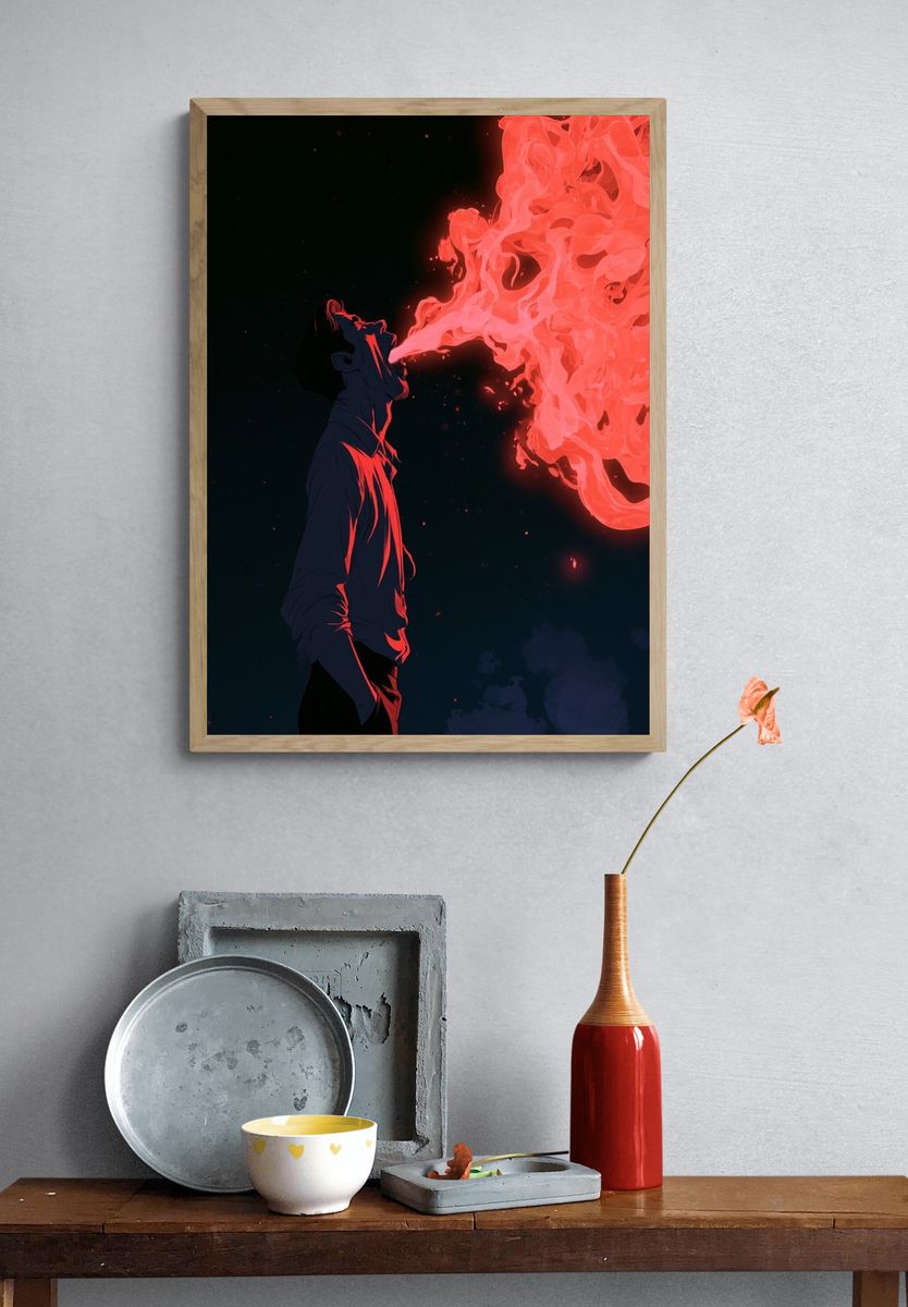 Fire Breath Anime Illustration Poster. — room view 3