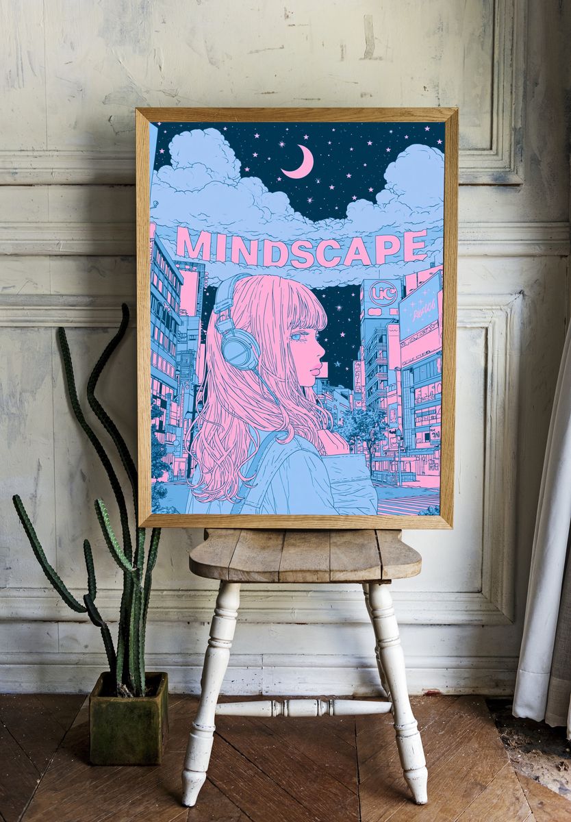 Dreamy Cityscape Anime Print. — room view 1