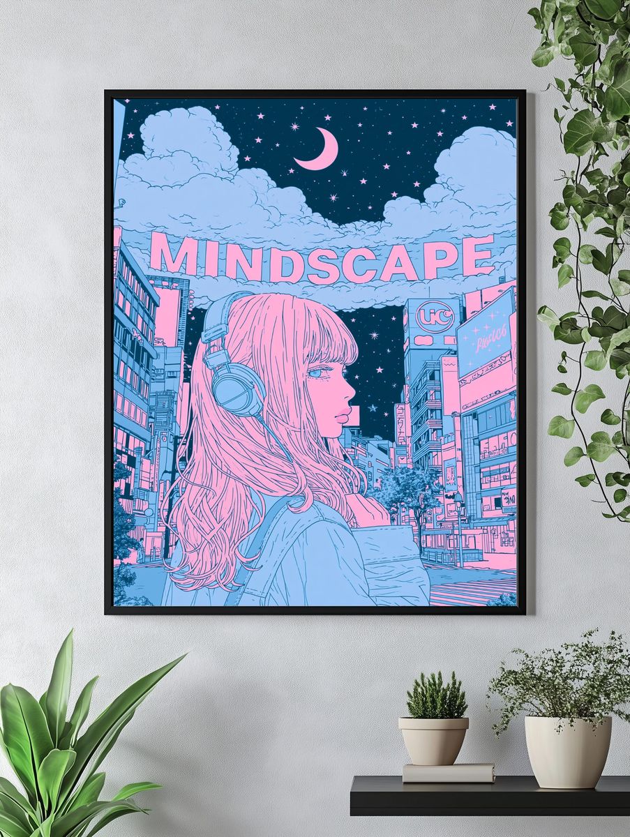 Dreamy Cityscape Anime Print. — room view 4
