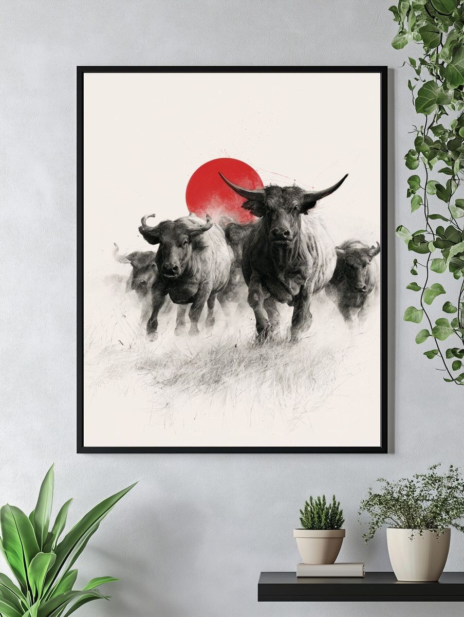 Charging Bulls Ink Poster. — room view 4