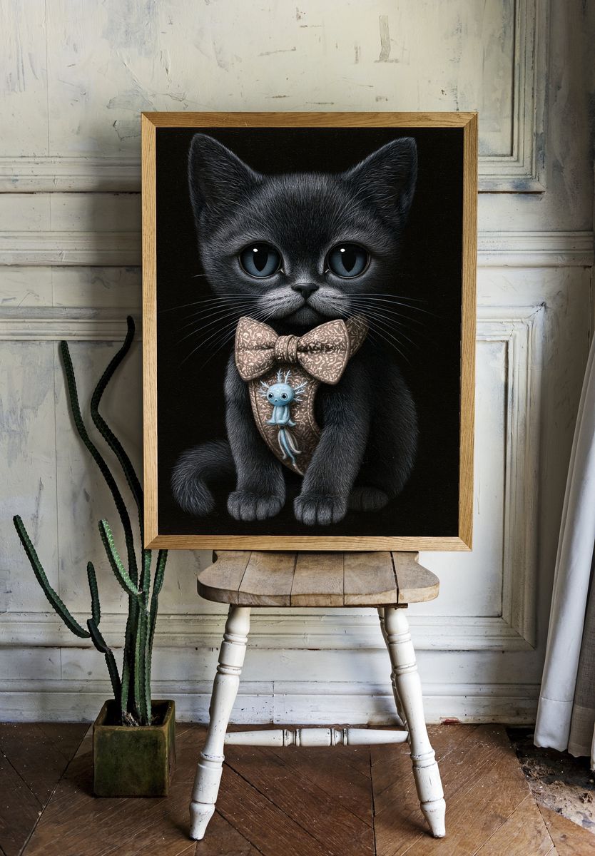 Black Kitten Portrait Illustration Poster. — room view 1