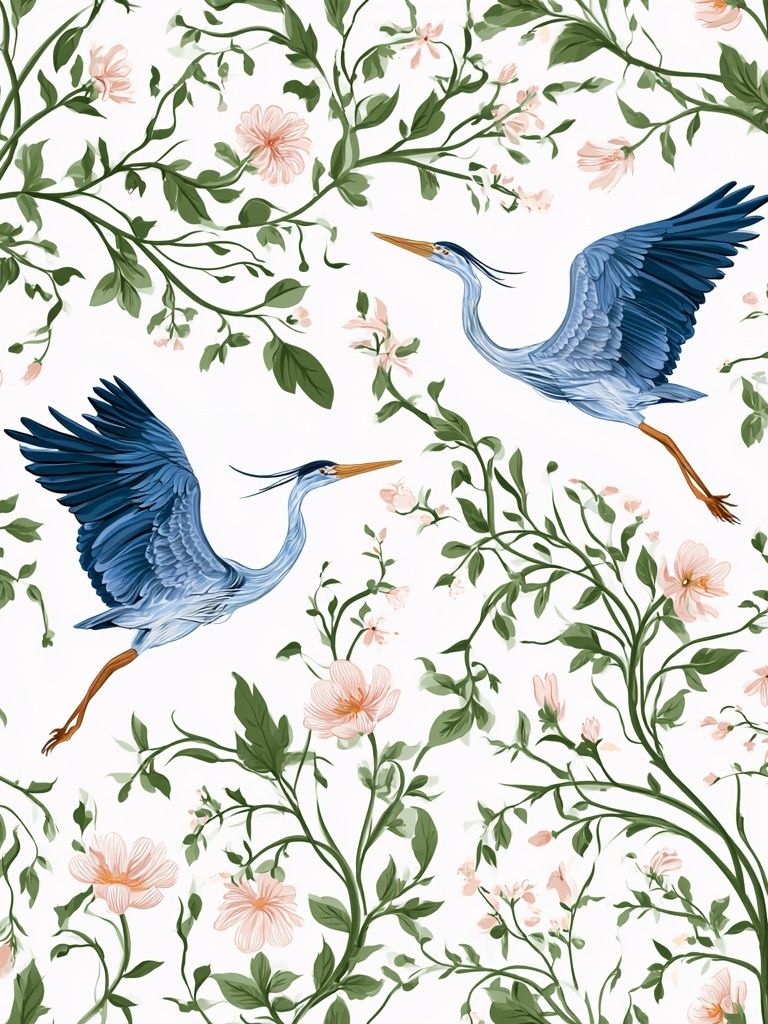 Blue Herons Floral Pattern Print. poster detail