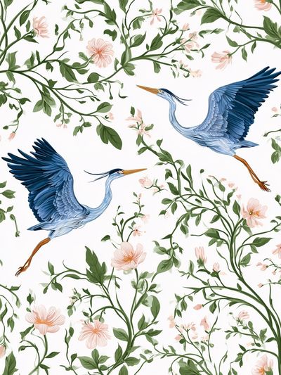 Blue Herons Floral Pattern Print. poster
