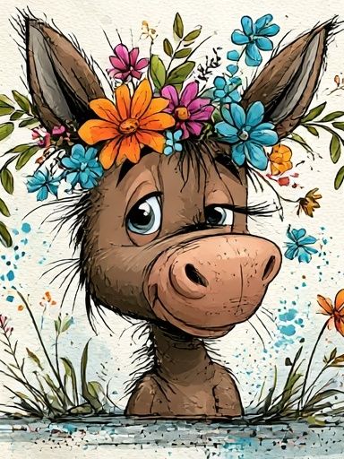 Floral Donkey Watercolor Poster. poster — animals art