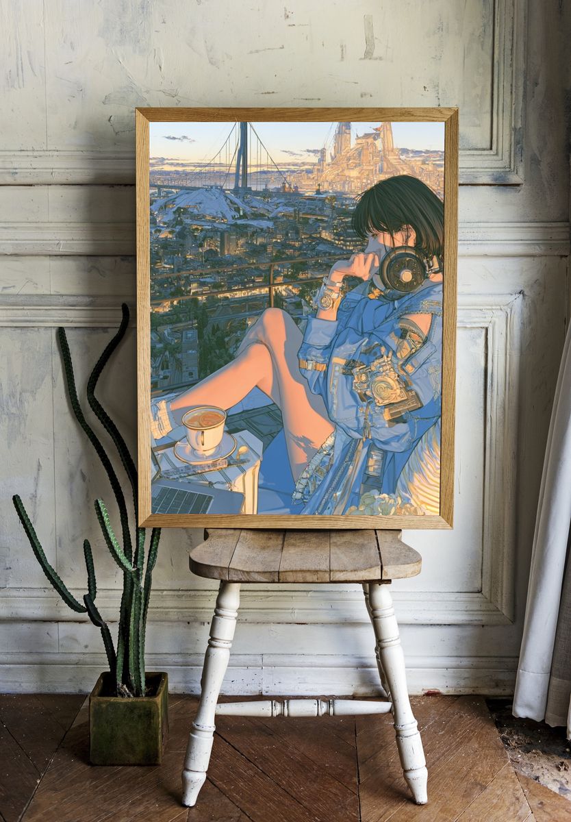 Anime Cityscape Balcony Print. — room view 1