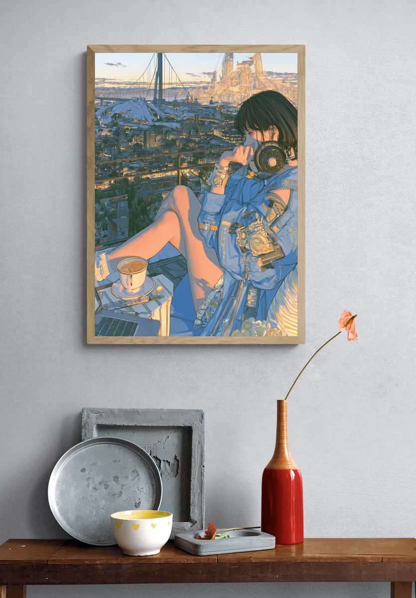 Anime Cityscape Balcony Print. — room view 3