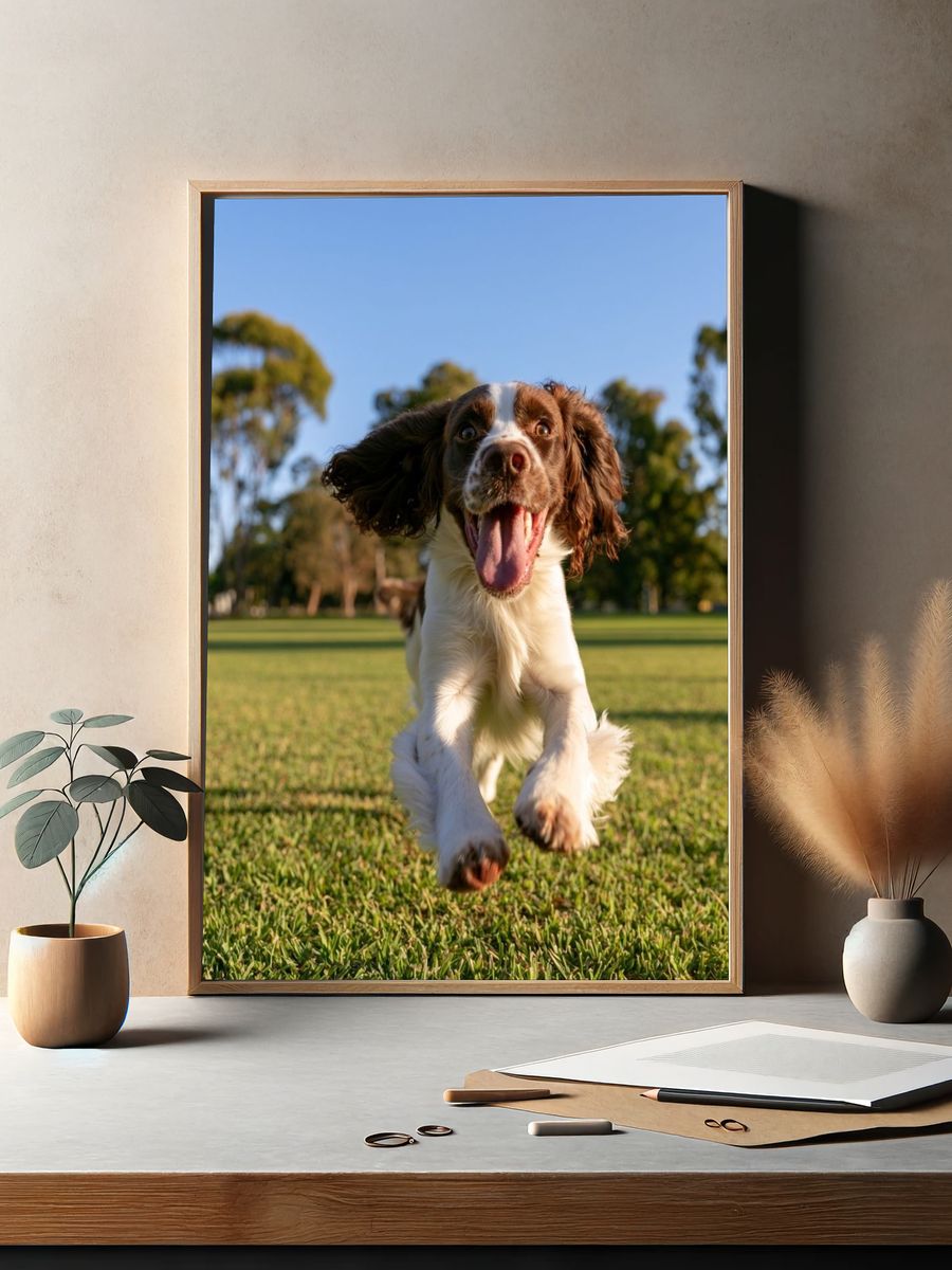 Happy Spaniel Run Photography Poster. — room view 2