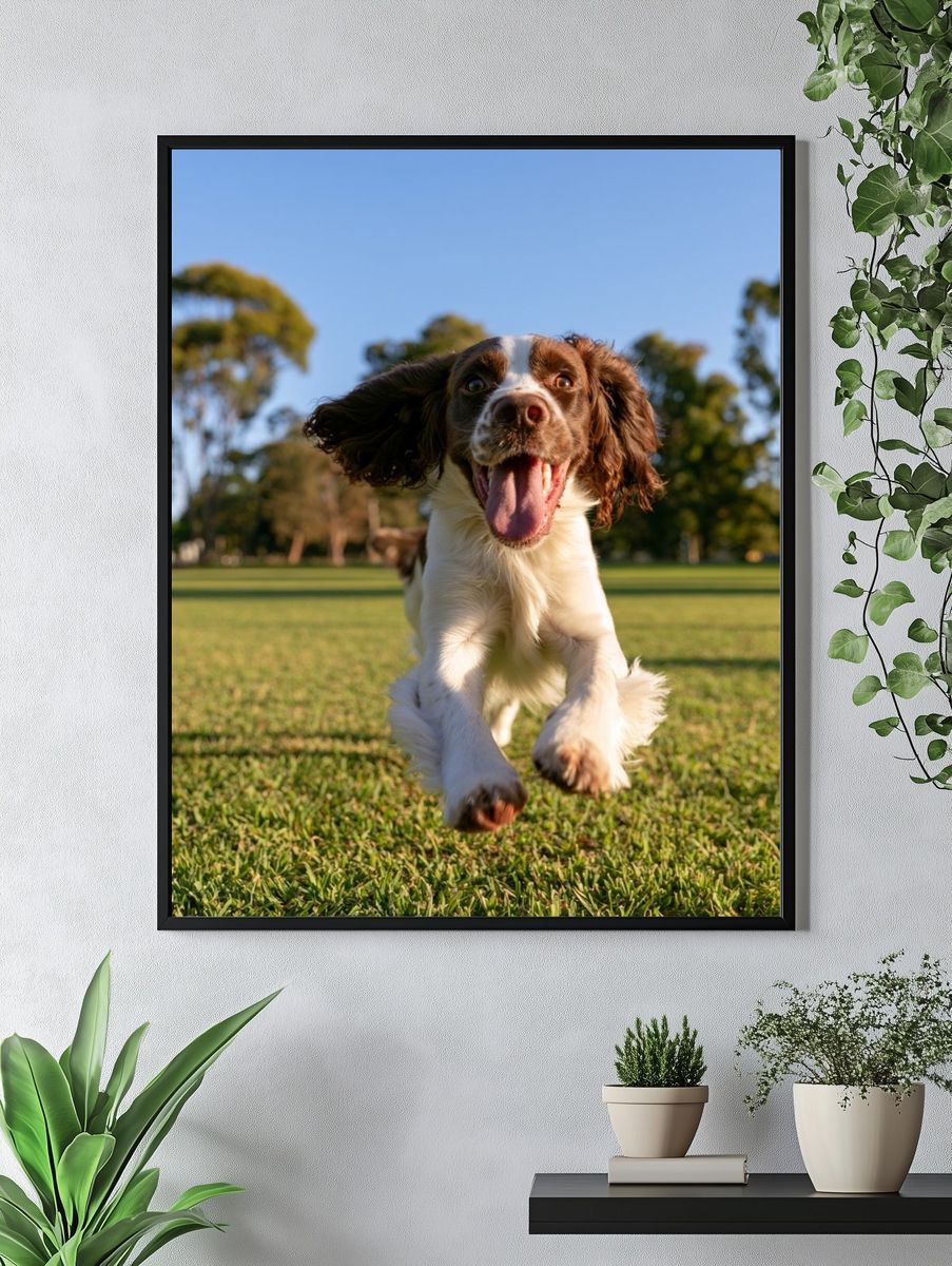 Happy Spaniel Run Photography Poster. — room view 4