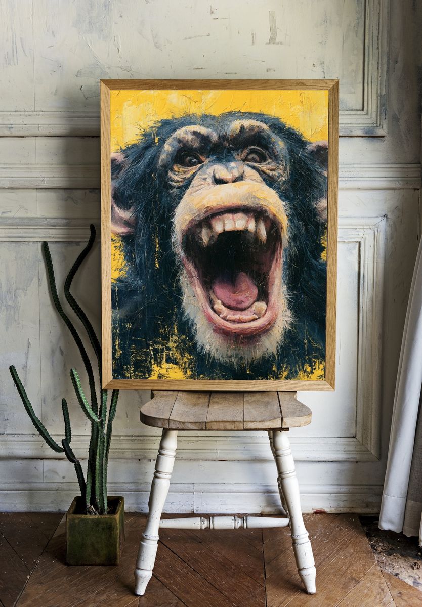 Roaring Chimpanzee Portrait Poster. — room view 1
