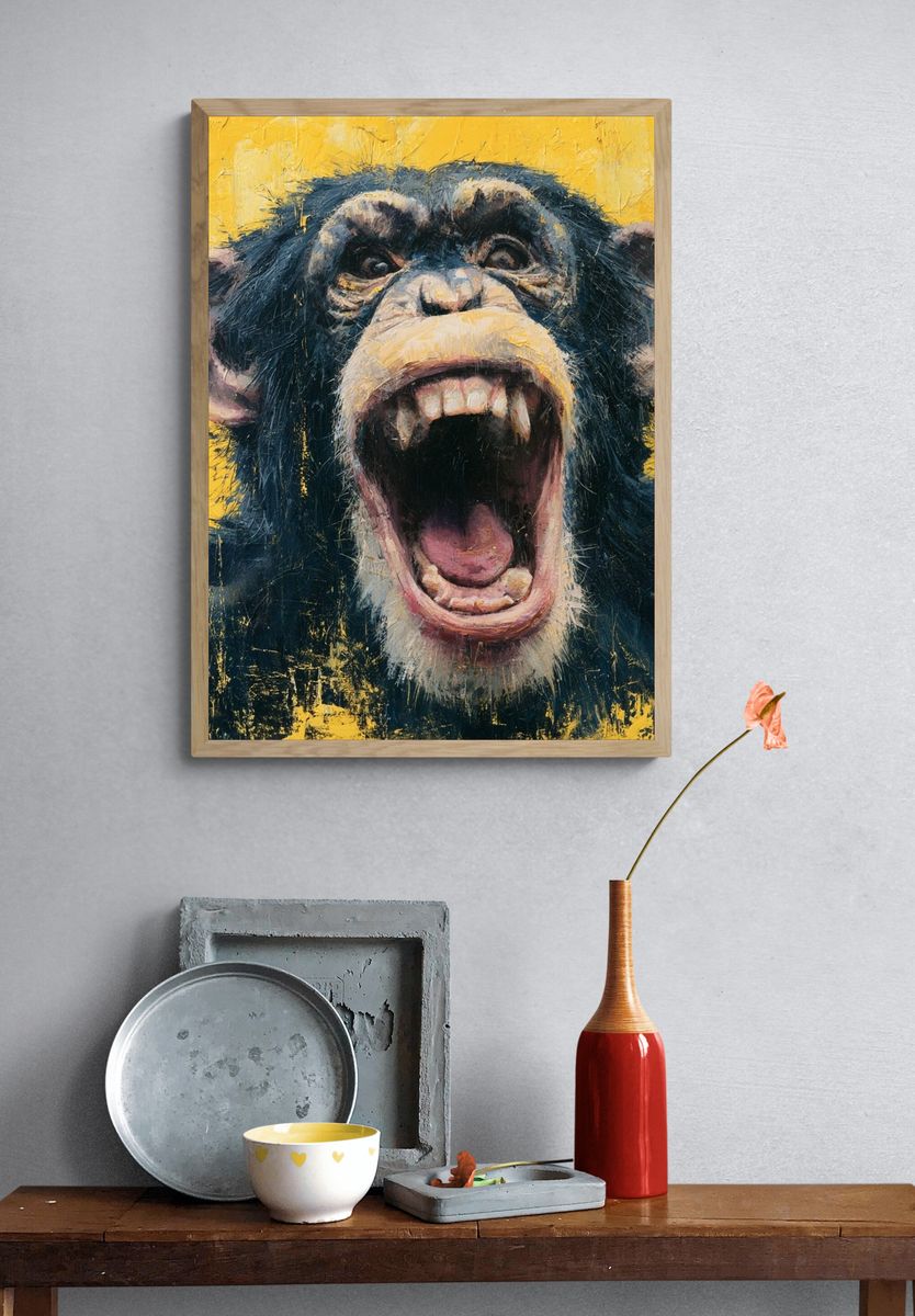 Roaring Chimpanzee Portrait Poster. — room view 3