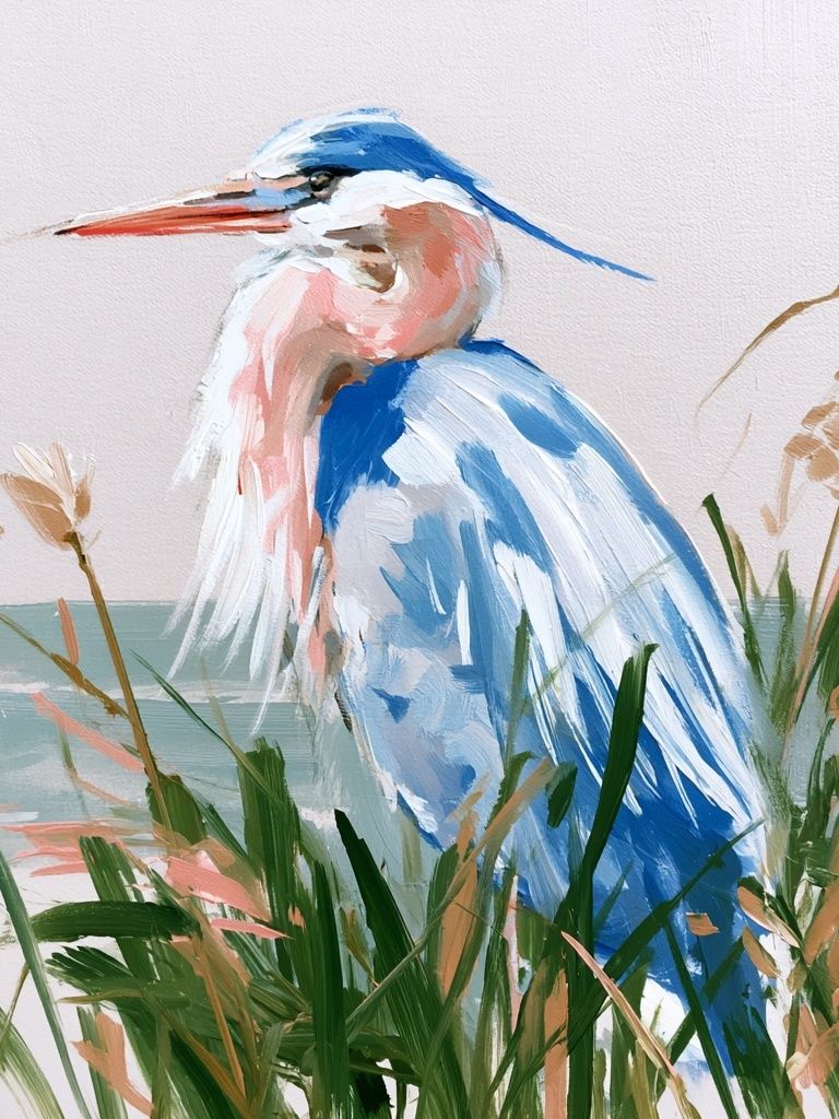 Blue Heron Coastal Painting Poster. poster detail