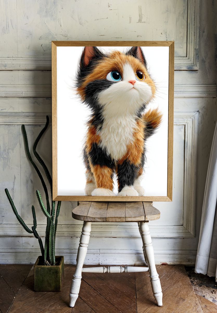 Calico Kitten Illustration Poster. — room view 1