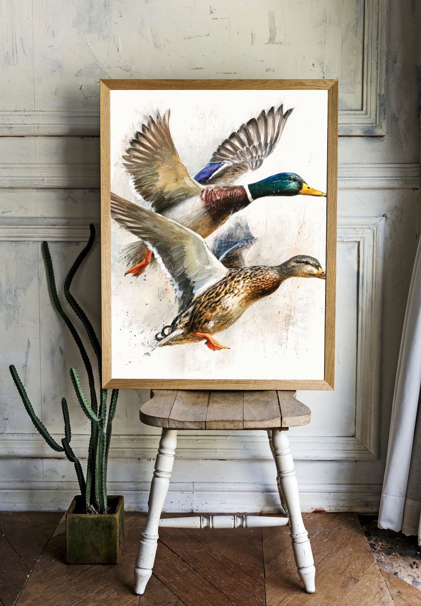 Flying Ducks Watercolor Print room preview