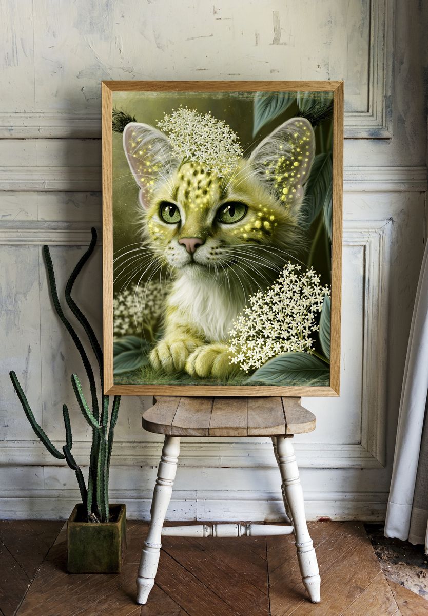 Floral Cat Portrait Poster. — room view 1