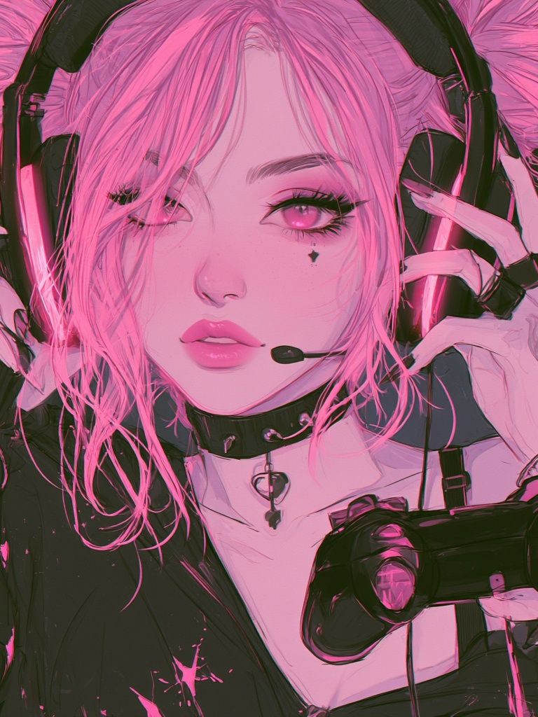 Pink Gamer Girl Anime Poster. poster detail