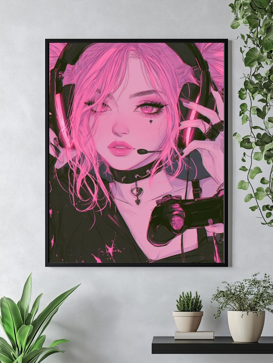 Pink Gamer Girl Anime Poster. — room view 4