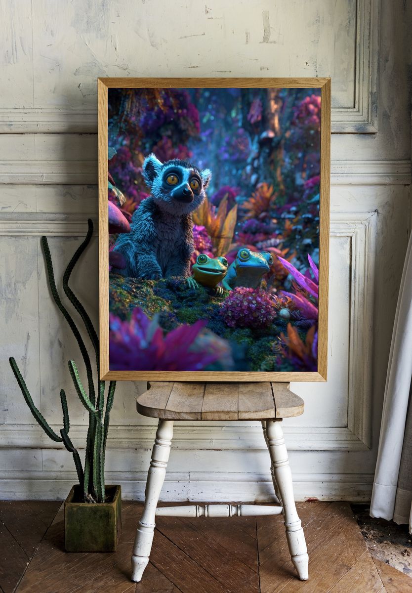 Enchanted Forest Lemur Illustration Poster room preview