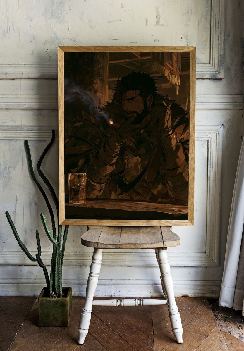 Smoky Cigar Warrior Illustration Print. room preview