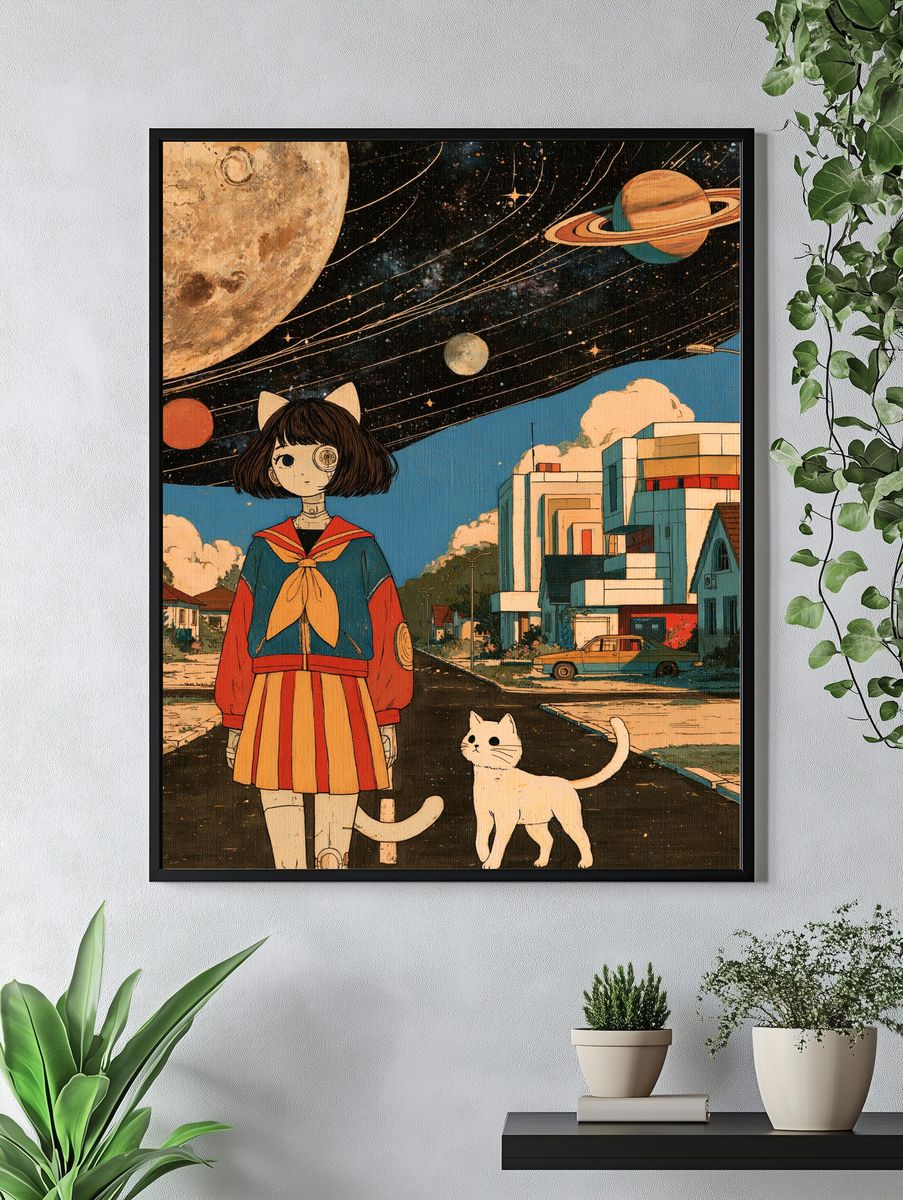 Surreal Catgirl Space Street Poster. — room view 4