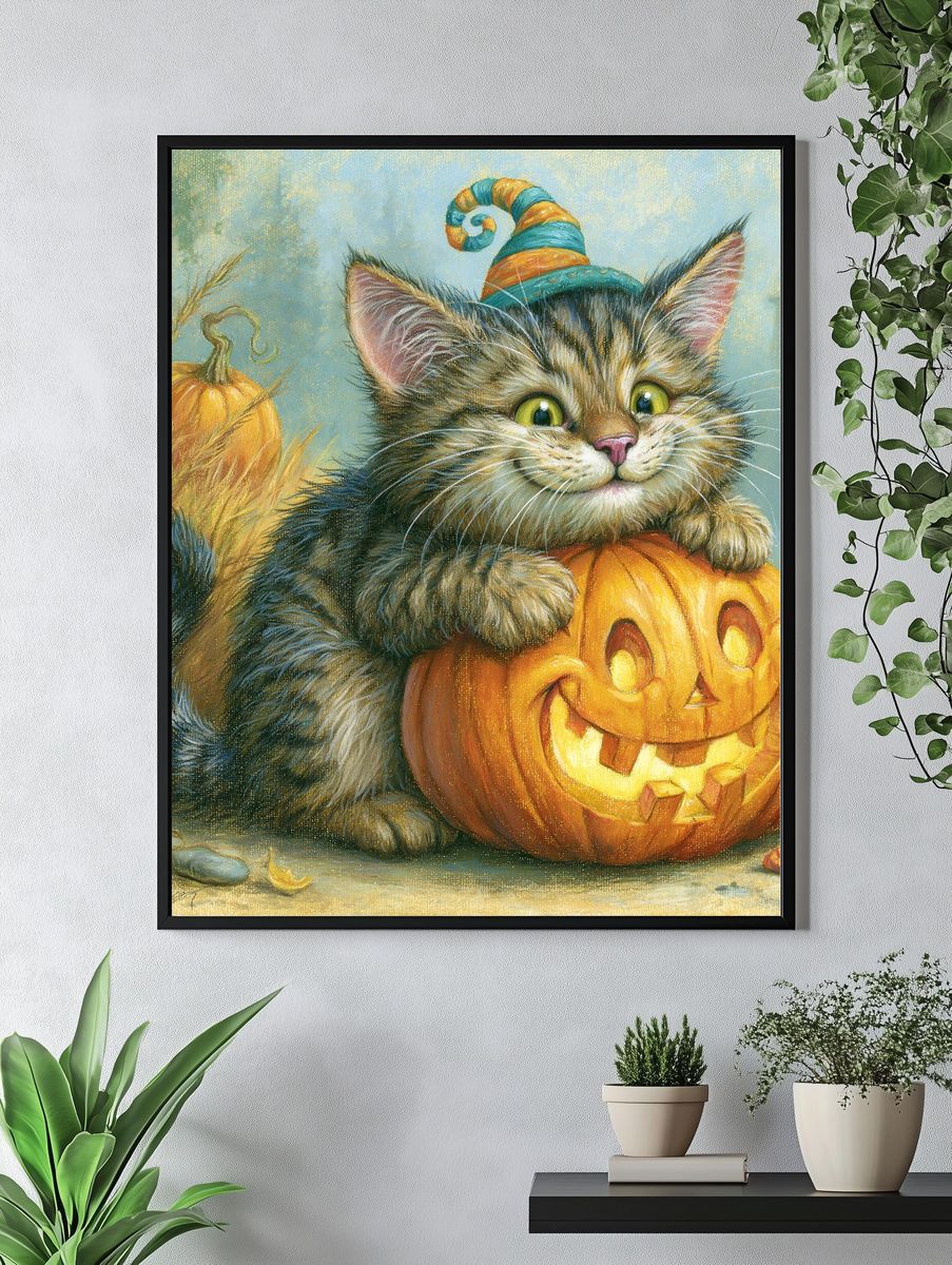 Halloween Kitten Pumpkin Print. — room view 4