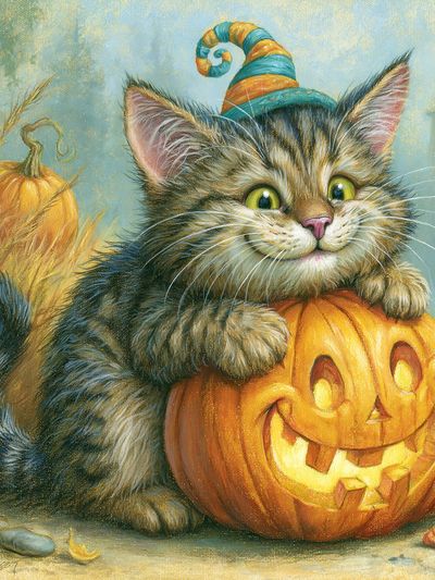 Halloween Kitten Pumpkin Print. poster