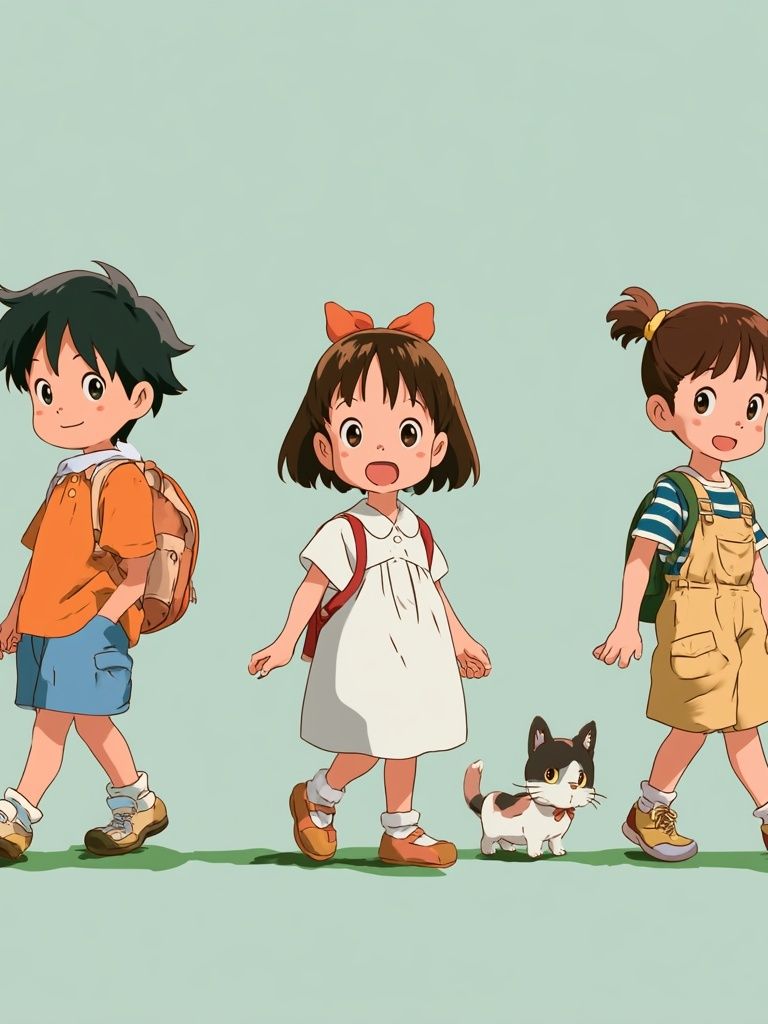 Cute Kids and Cat Illustration Poster. poster — anime art