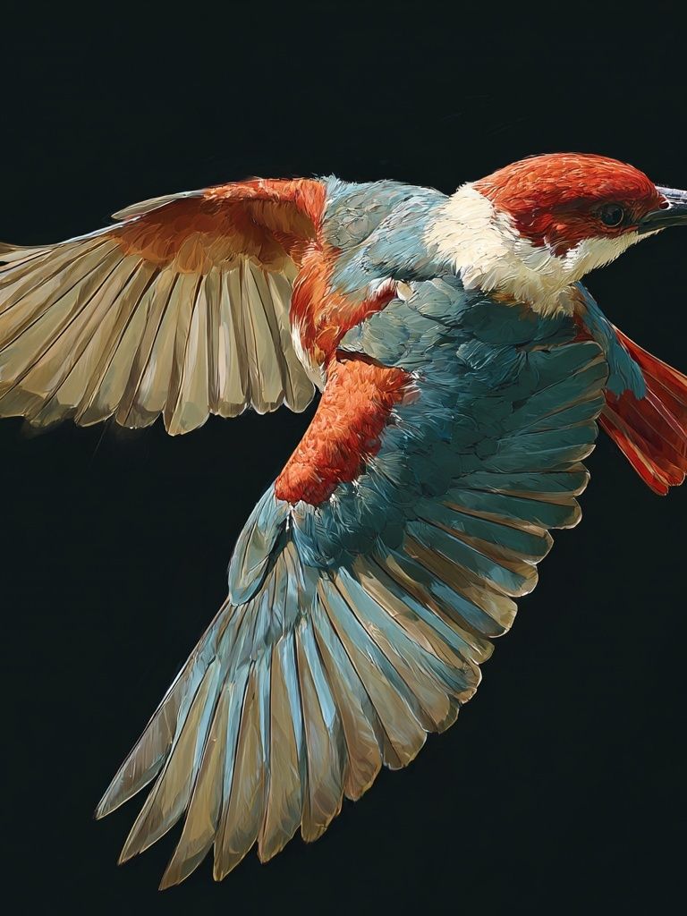 Red-Capped Bird in Flight Print. poster detail